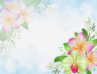 Fototapeta premium Watercolor Floral Arrangement with Orchid and Plumeria 