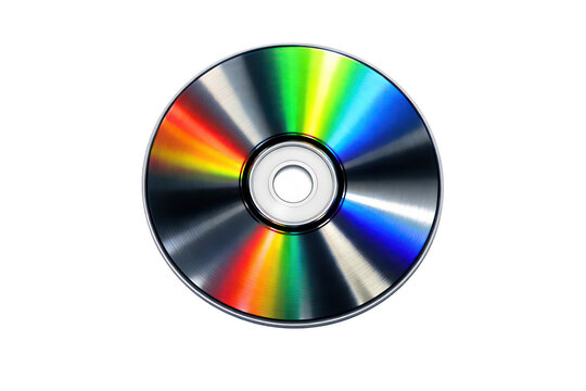Shiny compact disc with rainbow reflection, optical storage media closeup, CD ROM technology symbol for data and music isolated PNG with Transparent Background