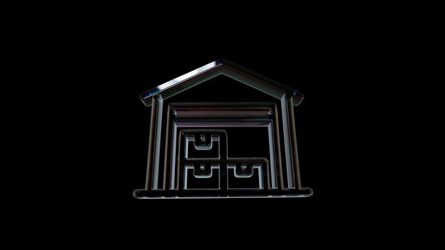 Glass warehouse icon with storage boxes inside for logistics and supply chain business concepts 3D Icon