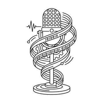 Microphone with binary code and soundwave illustration