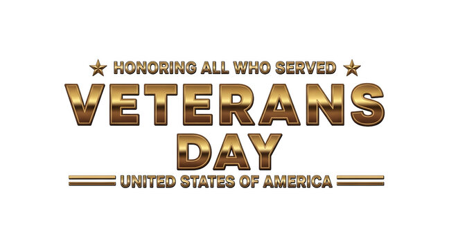 Golden veterans day text logo with stars and united states of america typography