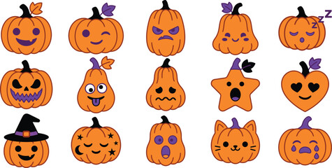 Naklejka premium Halloween pumpkin emojis and stickers for kids and adults