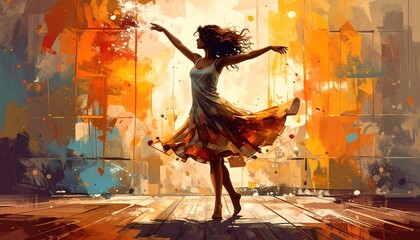 Fototapeta premium Woman Dancing with Abstract.