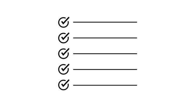 Checklist mark icon representing success, approval, confirmation, and completion. Animated checklist with green checkmarks in square boxes.