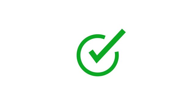 Animated reveal of a white checkmark icon in a green circle. Isolated on a white background. 4k checkmark, successfully done, approved sign, tick icon,