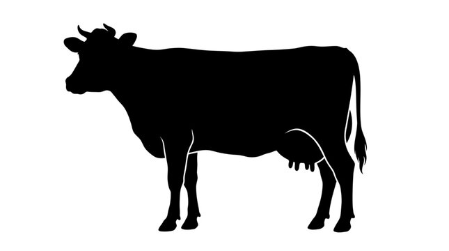 Black silhouette of a cow standing.