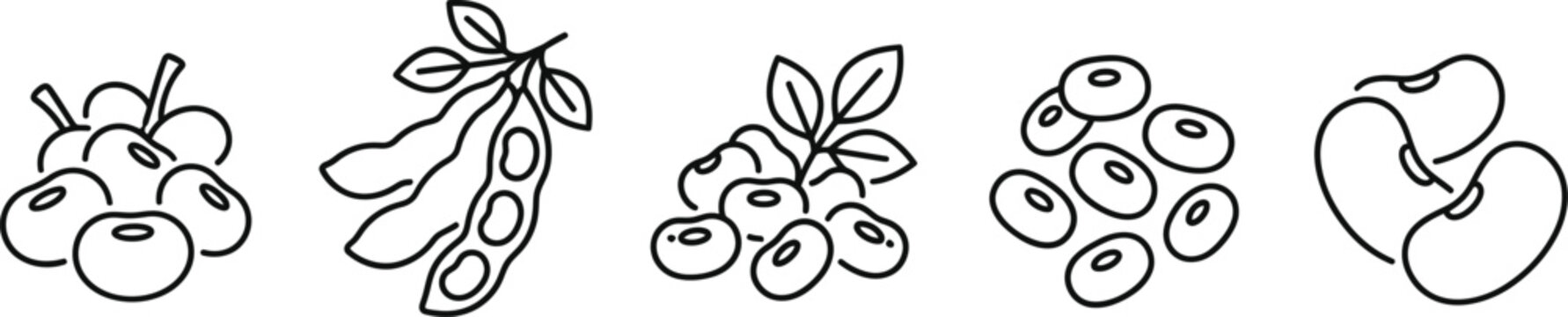Legume line art icon set soybean edamame mung adzuki lima beans outline vector