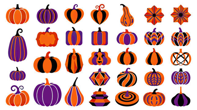 Creative collection of Halloween pumpkins with unique patterns and designs