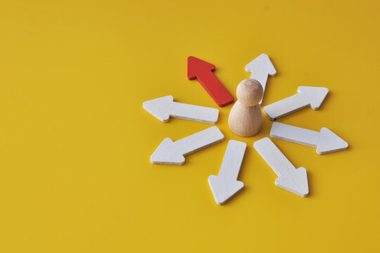 Leadership concept with selected direction among multiple business opportunities