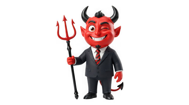 Halloween png 3d render of a mischievous devil businessman character holding a pitchfork