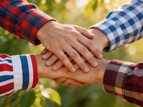 Hands stacked together in unity