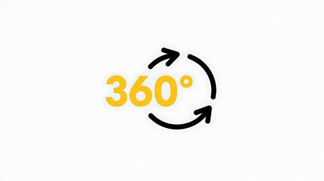 360 degree icon, rotation symbol, circular arrow sign, panoramic indicator