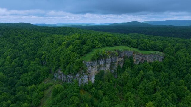 Aerial drone view of the spring landscape of beech forests in the Sierra de Entzia. &Aacute;lava. Basque Country. Spain. Europe