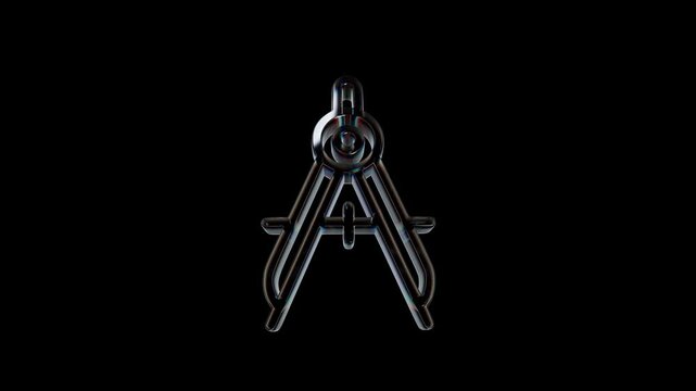 Shiny glass geometric compass tool for drafting and technical drawing on a dark background 3D Icon