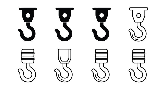 Hook And Eye Fastener Icons Black And White Line Art