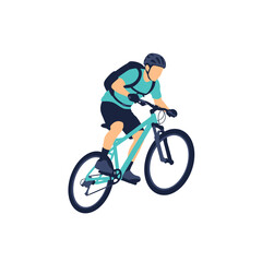 Fototapeta premium Vector illustration of a mountain biker performing a high leap in mid-air over rugged outdoor terrain, featuring a silhouette or stylized graphic of an extreme sports athlete.