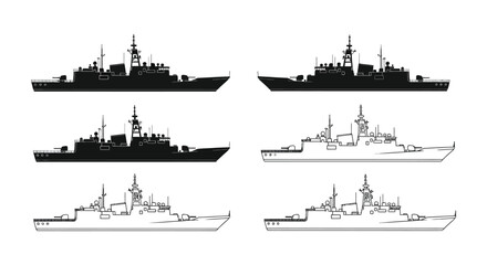Warship Silhouettes On White Background Naval Vessel Profile Illustrations © MuhammadShamim