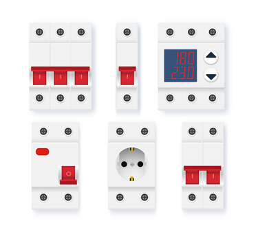 Electric fuse circuit Vector breaker box illustration. Vector safety device for home electrical protection systems. Energy control equipment isolated on white background.