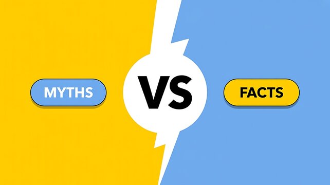 Myth vs fact comparison, myths and facts, split background, informative illustration, educational graphic