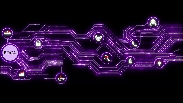 Circuit Board Technology Background PDCA Cycle Business Process Management. PDCA Cycle Drives Business Process Improvement. Digital Transformation Fuels Growth And Security.