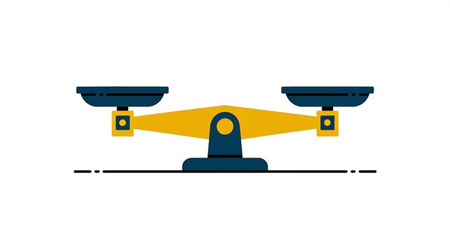 Balance scale, weighing scales, equilibrium icon, flat design, yellow and blue