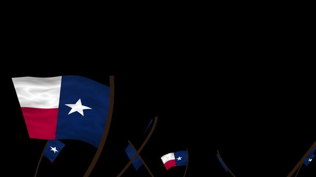 Texas State Flags Waving Crowd. Realistic 4K 60fps Seamless Loop Animation Isolated On Black Background For Overlay. Lot Of Texas State Flags With Realistic Fabric Motion.
