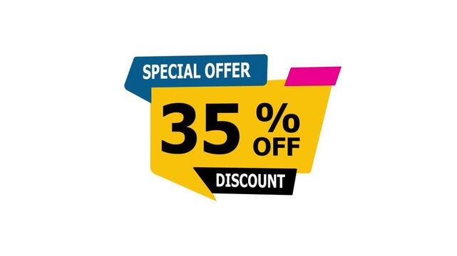 Special Offer 35 Percent Off Discount Tag Graphic Element Animated Sale Promotion Announcement. 35% off sale banner with special offer. Discount, promotion, and vibrant retail marketing graphic.
