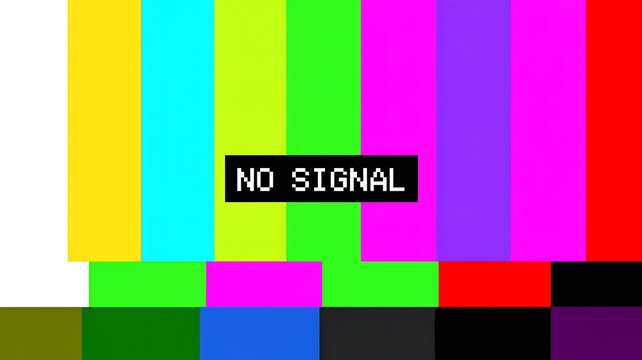 No signal, TV test pattern, color bars, static screen