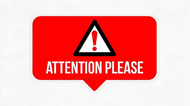 Warning sign, attention please, caution symbol, red alert badge, notification label