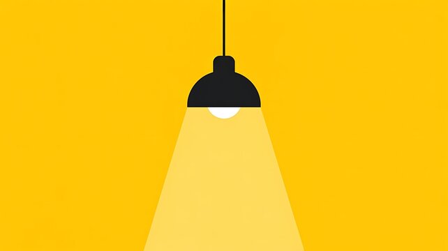 Light bulb, hanging lamp, yellow background, simple illustration, lighting fixture
