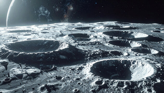 Detailed illustration of a lunar impact crater field