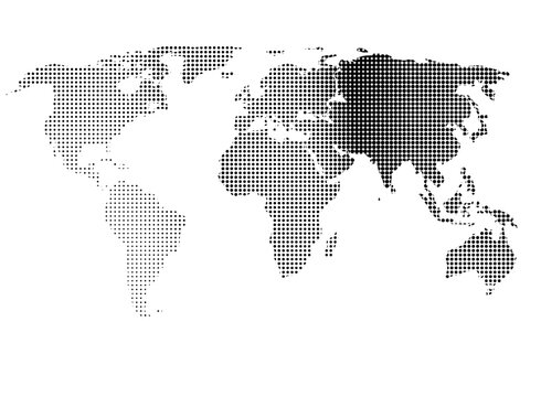 World map or mapa mundi on a white colored background without political division, halftone style