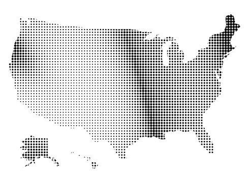 Map with political divisions of the United States of America, USA, without names, ready for infographics, halftone style