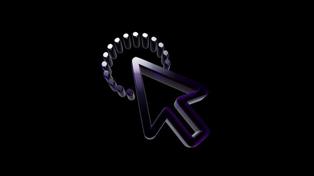 Shiny 3d mouse cursor arrow with a loading circle indicator on a dark background 3D Icon