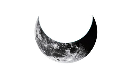 Crescent moon surface with craters and texture, isolated on transparent background © ProStock