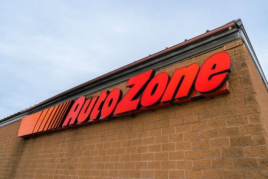Herkimer, NY - May 22, 2026: Evening exterior view of the sidewall AutoZone sign located at 306 Mohawk Street, Herkimer, NY 13350