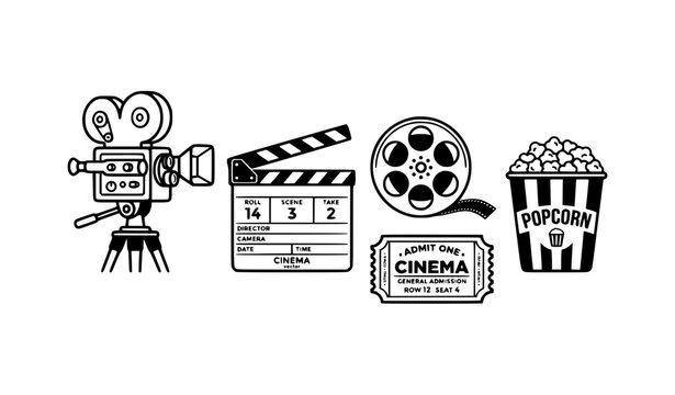 Cinema and Film Industry Line Icons Set Vector