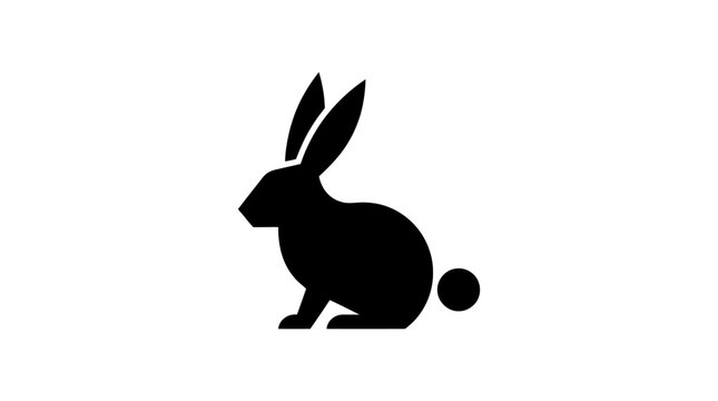 Minimal black rabbit silhouette facing right with round tail.
