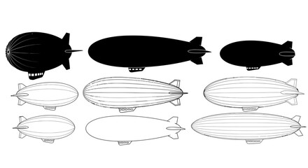 Airship Silhouettes Black And White Vector Illustrations Of Dirigibles © Halima