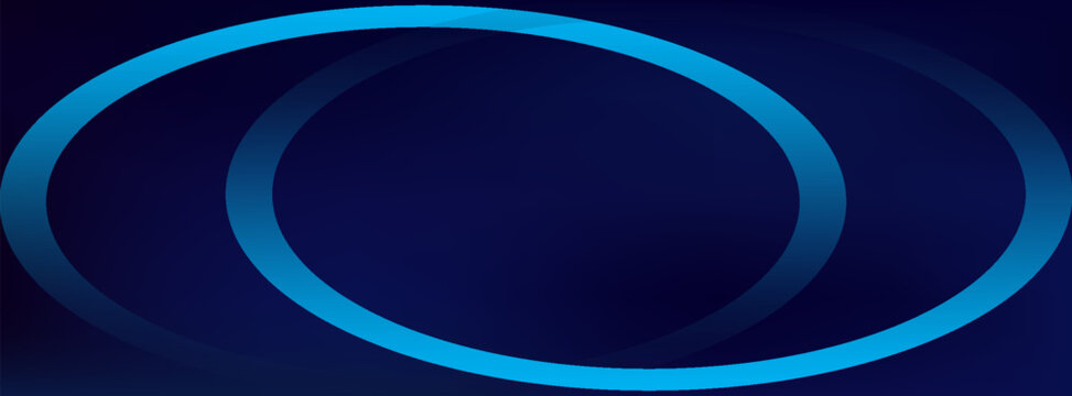 Abstract dark blue gradient background banner with interlocking neon rings, modern subtle overlapping glowing cyan circles tech corporate backdrop vector.