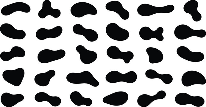 Set of black organic blob shapes on white background
