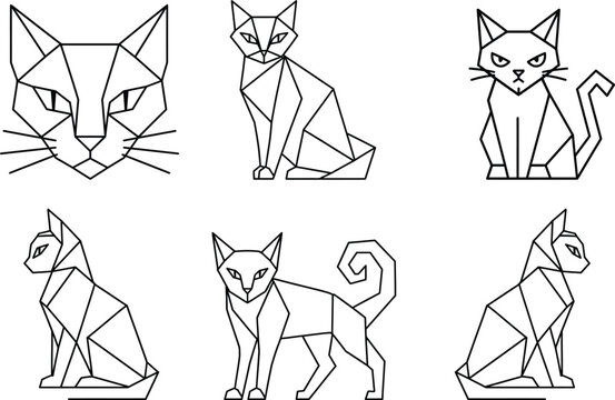 Geometric Polygon Cat Line Art Vector Icon Collection