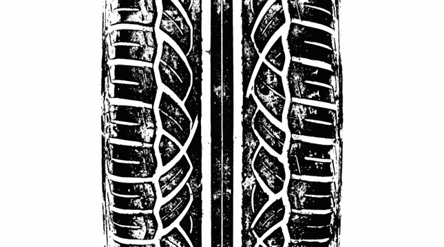 Bold black silhouette graphic of a tire's aggressive tread design feat