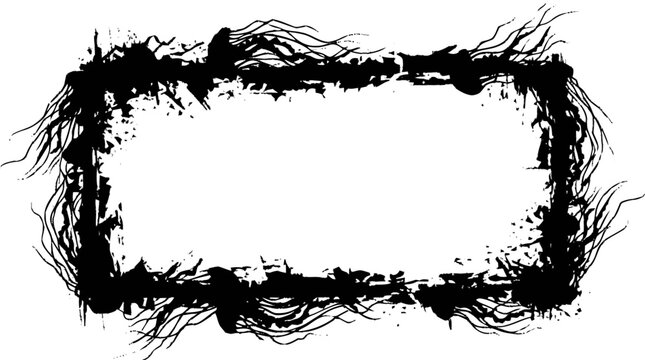 Gritty black abstract open frame vector with branching tendrils and dy