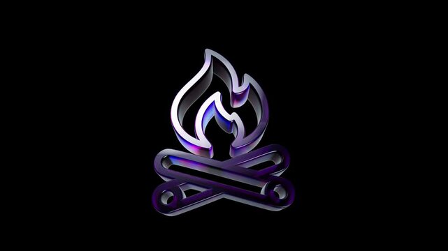 3d metallic campfire icon with glowing purple and blue light edges on a dark background 3D Icon