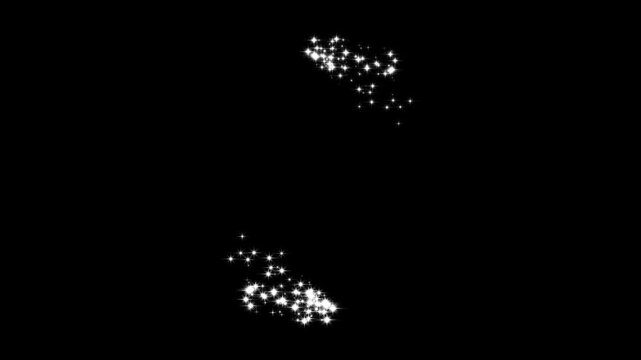 4K 2D glitter star sparkle animation, magic line dust, pixie dust path, cartoon glitter, White stars and bokeh lights sparkle effect background loop on black background video element