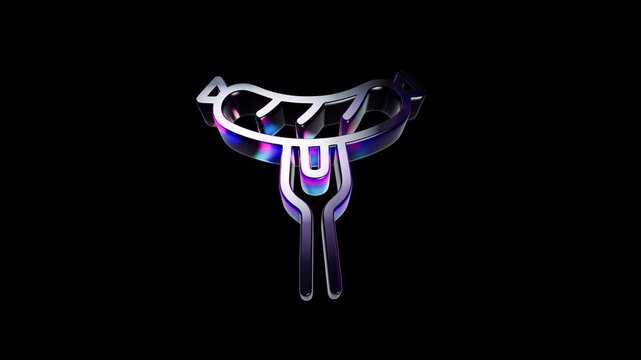 Shiny neon sausage on a metal fork icon isolated on a black background 3D Icon