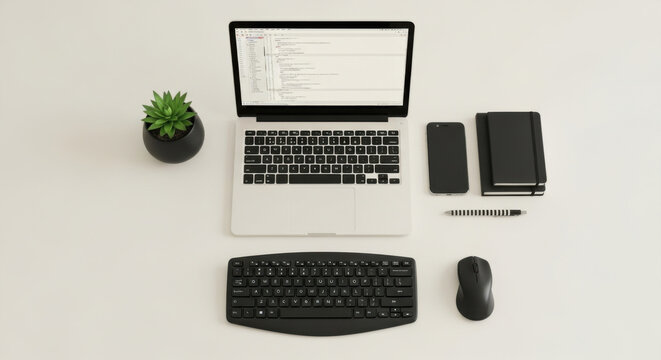 Minimalist Workspace Setup With Tech Essentials And Green Succulent