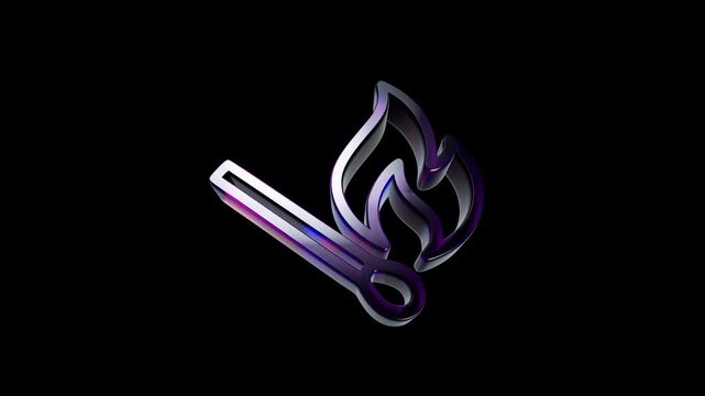 Shiny 3d matchstick icon with a flame shape on a dark background 3D Icon