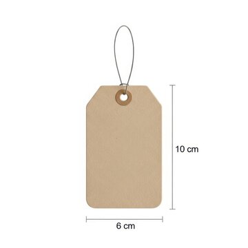 Brown kraft paper tag with a loop hole for hanging, measuring 10 cm by 6 cm